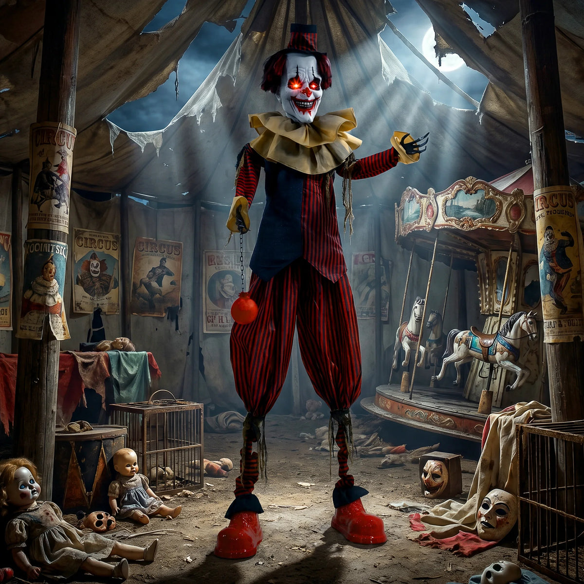 Large Animated Clown Halloween Decorations with Sound Touch Activated, Light Up Eyes, Animated Prop