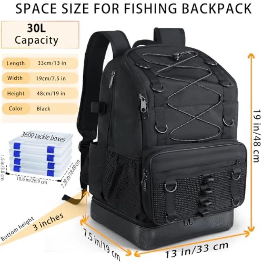 Fishing Backpack with 4 Tackle Boxes, Heavy Duty Fishing Bag with Waterproof Bottom, Tackle Backpack