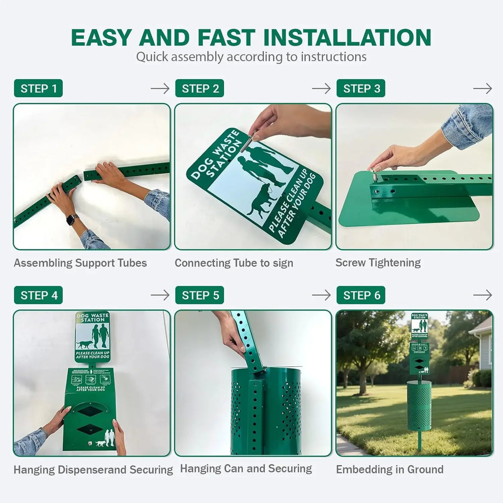 10 Gallon Outdoor Pet Poop Station with Sign & Lid – Durable Trash Bin for Backyard Dog Waste