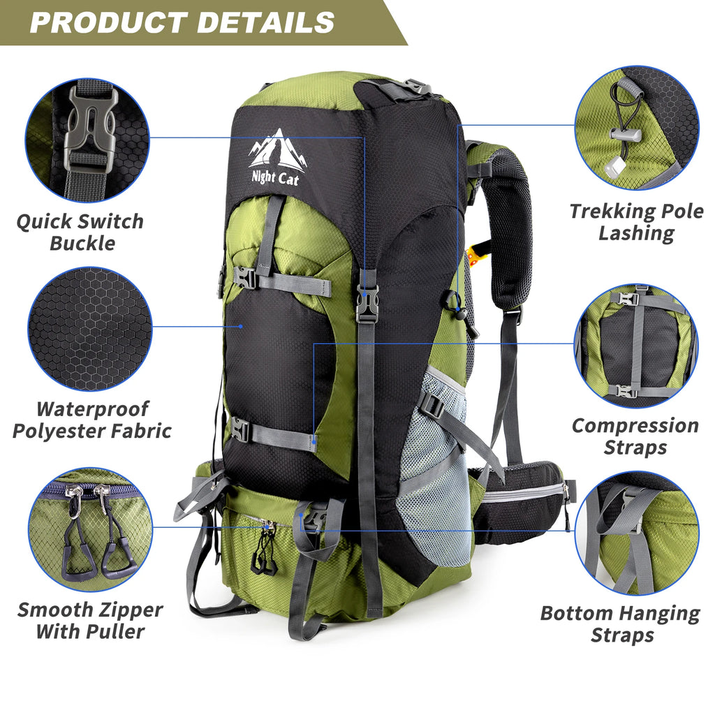 Hiking Backpacks 70L Camping Backpacking Packs, No Internal Frame