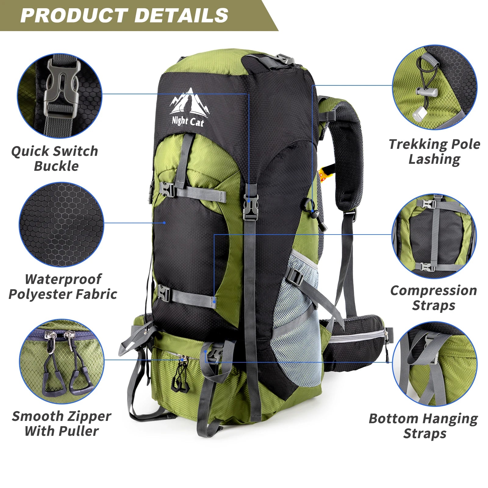 Hiking Backpacks 70L Camping Backpacking Packs, No Internal Frame