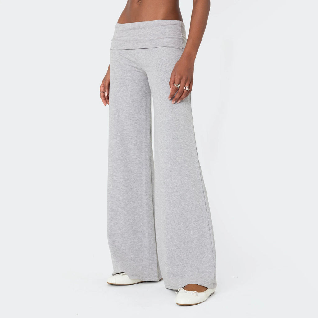 Casual Wide Leg Sweatpants for Women Fold Over Low Rise Flare Yoga Lounge Pants Fold over Low Flare
