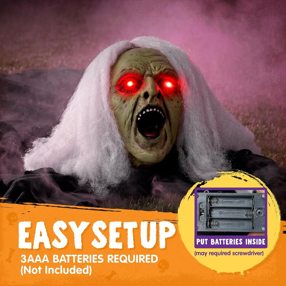 JOYFY Zombie Halloween Decoration Outdoor Witch Groundbreaker Halloween Graveyard Decor Outside, Scary Zombie Props with Sound Effect & Lighted Eyes for Haunted House, Lawn Yard Decorations