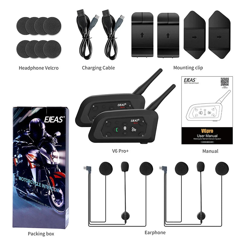 Motorcycle Intercom Helmet Bluetooth Headsets 6 Riders