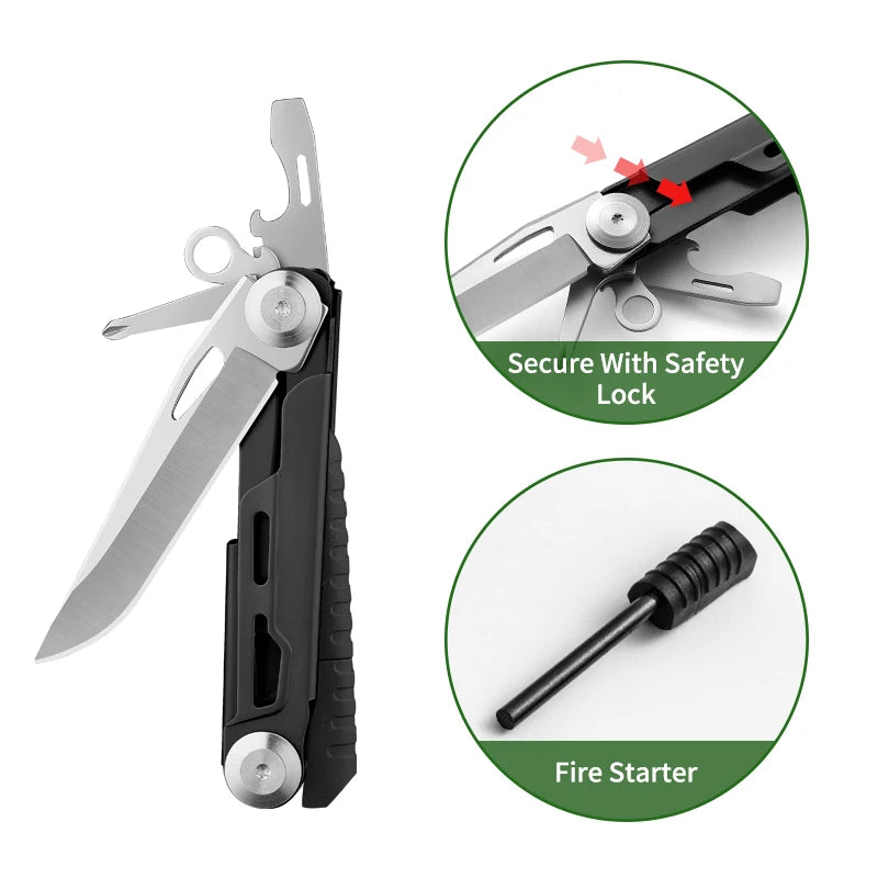 EDC Tactical Folding Pocket Knife Multi-tool Survival with can opener Screwdriver sheath