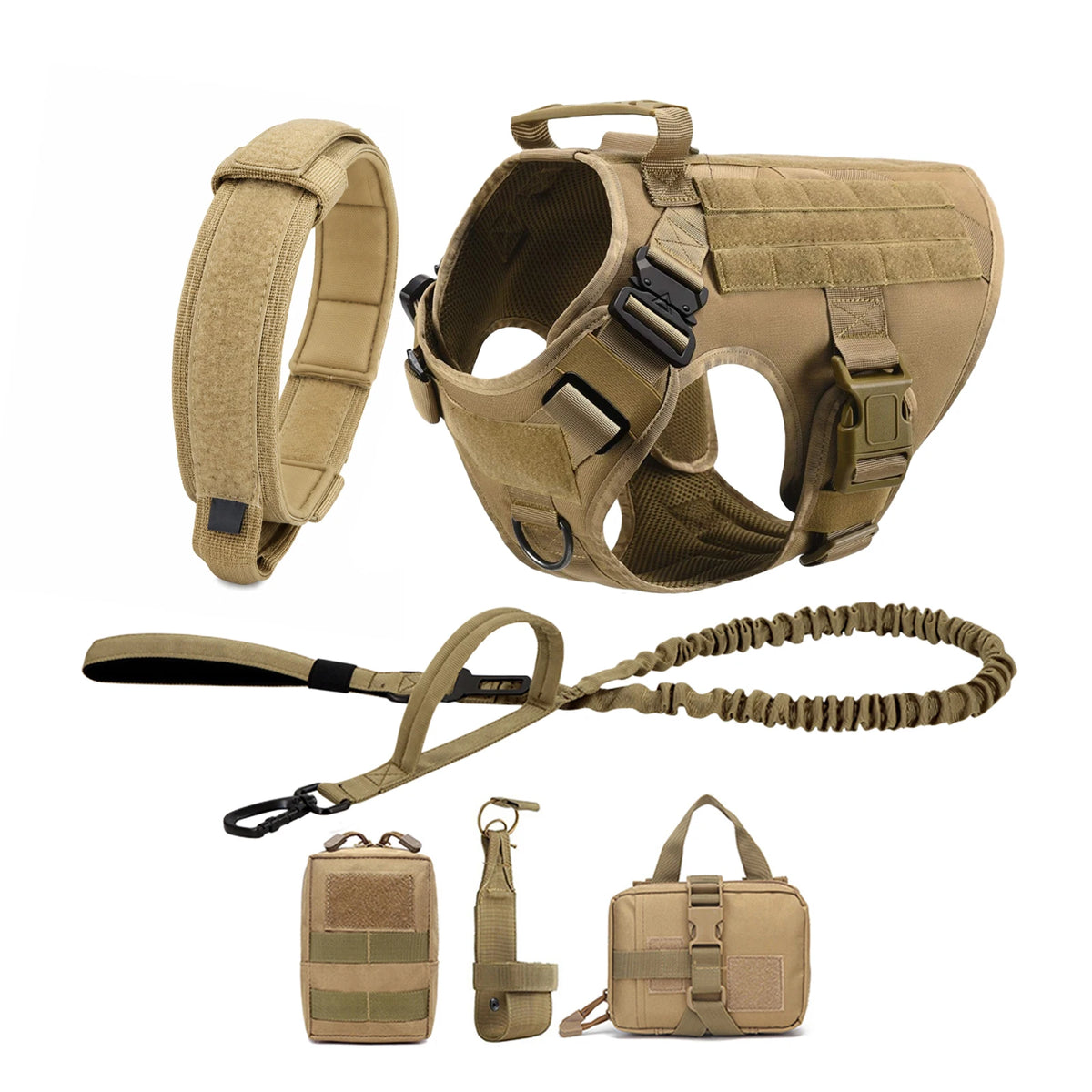 Tactical Dog Harness Collar Leash Molle Pouches For Medium Large Dogs Pet