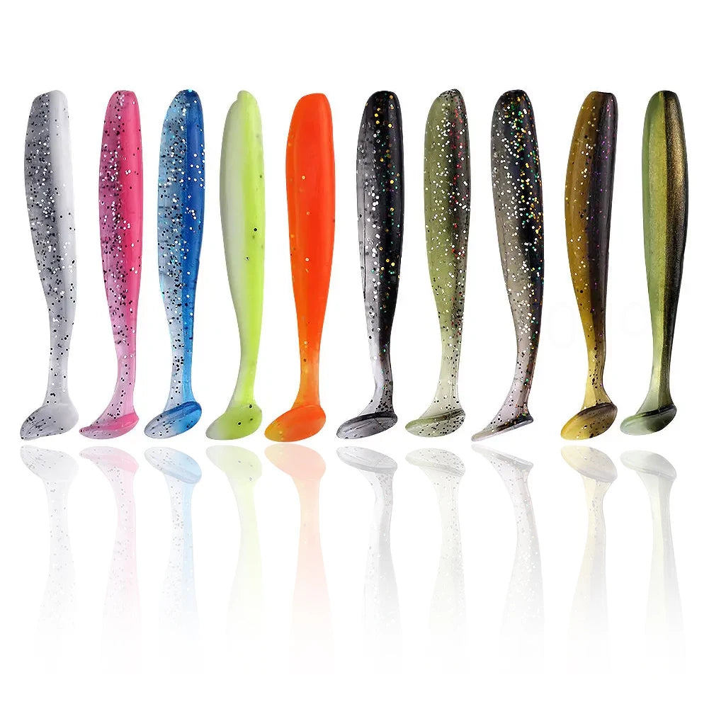 10Pcs 9cm T Tail Worm Soft Bait Plastic Fishing Soft Lure Paddle Tail Swim Baits for Bass Trout Freshwater Saltwater