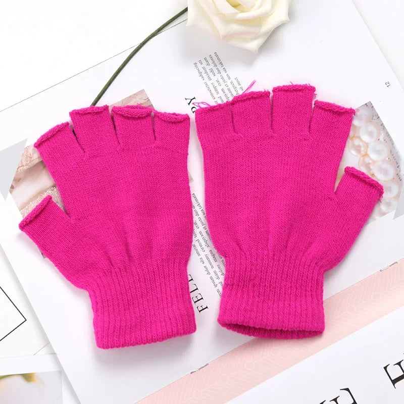 1Pair Unisex Black Half Finger Fingerless Gloves for Women and Men Wool Knit Wrist Cotton Winter Warm Work Mittens