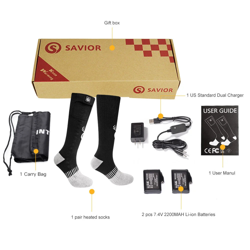 SNOW DEER-Rechargeable Electric Heated Socks for Men and Women, Snowboarding Stocking, Cycling Socks, Three Settings, Winter