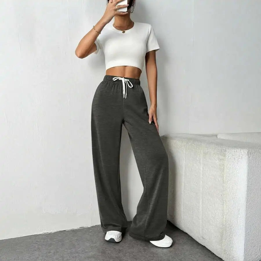 Women's Wide Leg Lounge Pants with Drawstring Waist and Pockets