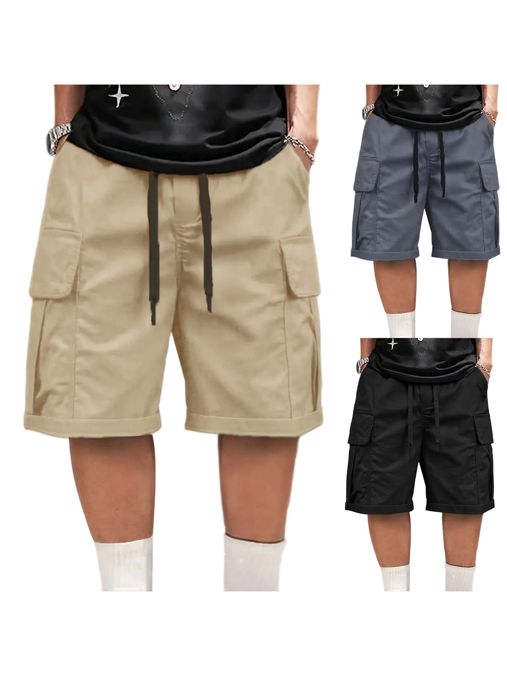 Men s Lightweight Quick Dry Cargo Shorts with Elastic Waistband and Multiple Pockets