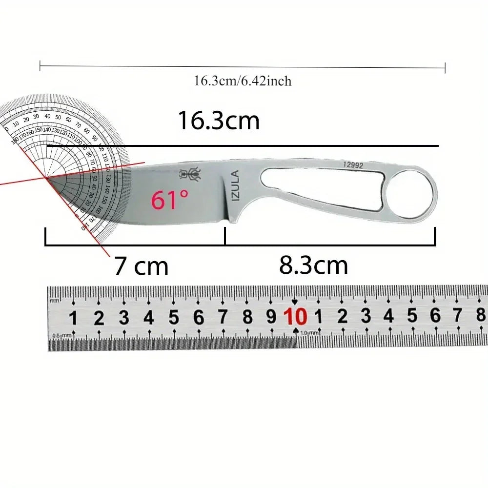 Ant E IZULA 12992 Fixed Blade Knife D2 Blade All Steel Tool Necklace with Sheath Straight Knives