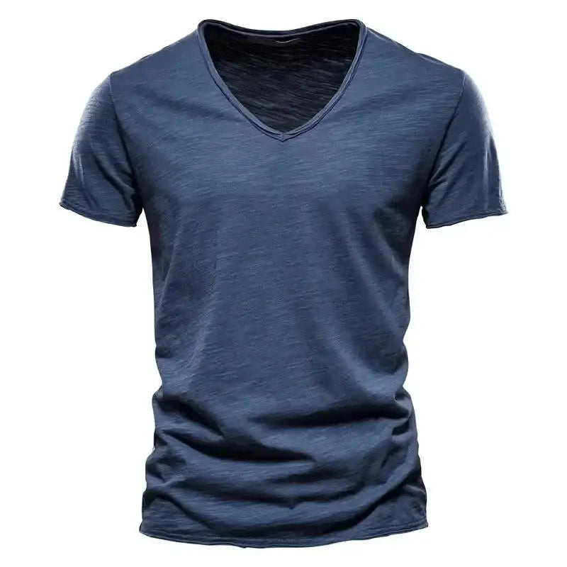New 100% Cotton T Shirt Tops V Neck Thin Short Sleeve Tees High Quality
