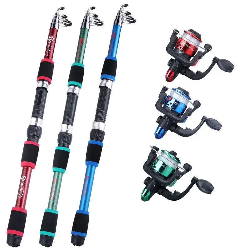 Fishing Pole Set With Telescopic Fishing Rod And Spinning Reel Baits Hooks Travel Pole Set