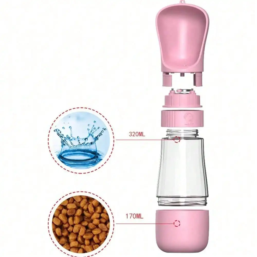 2 in 1 Dog Water Bottle Portable Pet Travel Water Food Container, 320ml Water 170ml Food / 330ml Single Water