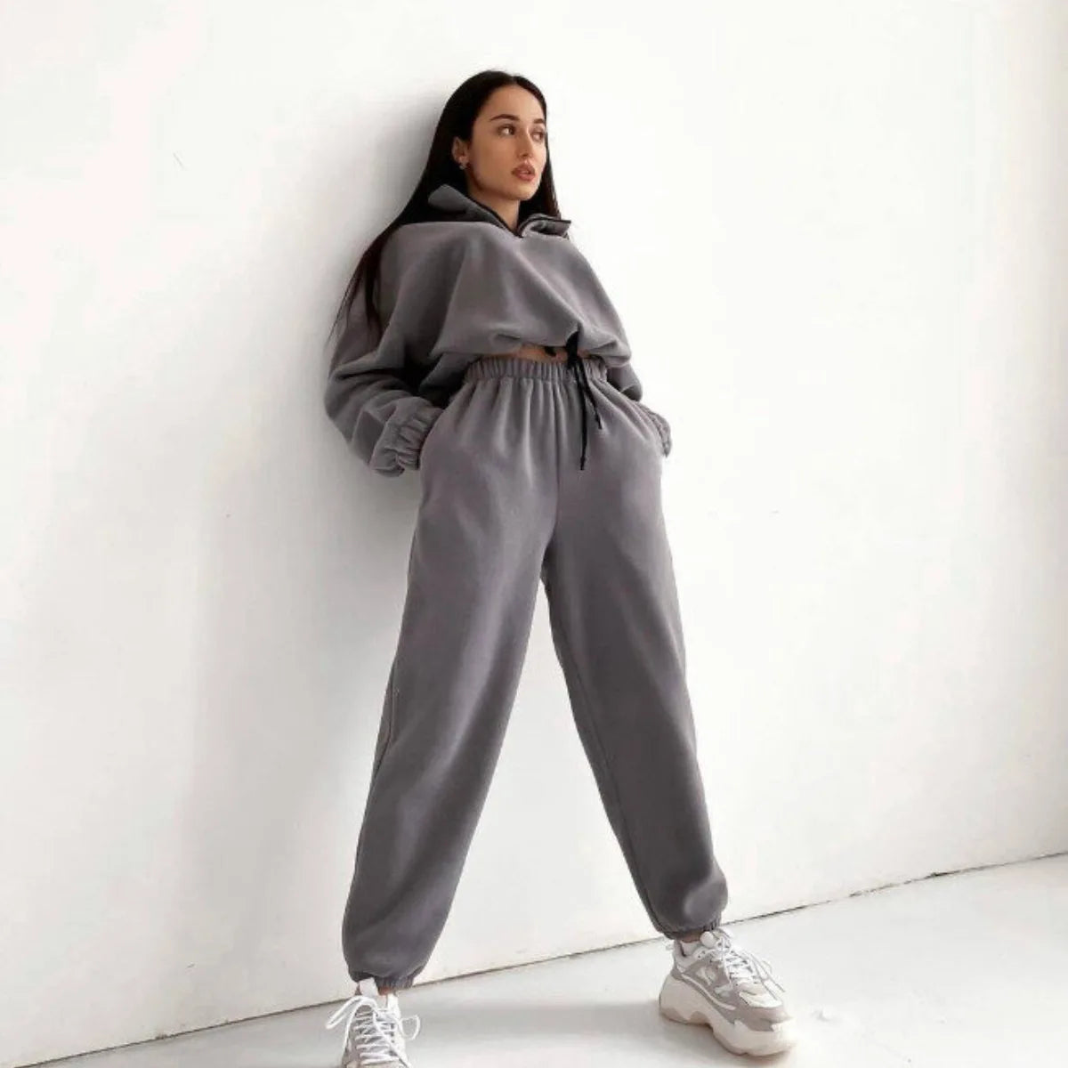 2Pcs/Set Women Sportswear Suit Casual Trousers Hooded Sweatshirt And Pant Tracksuit Sport Suit Pullover Sweatshirt