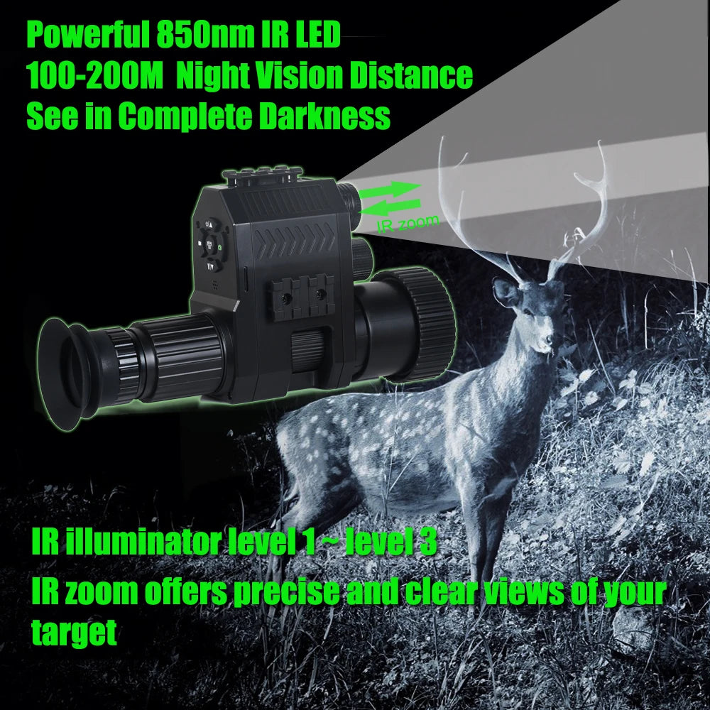 Digital Night Vision Riflescope Monocular HD 1080P 8X Zoom 850NM Infrared 200M Night Vision