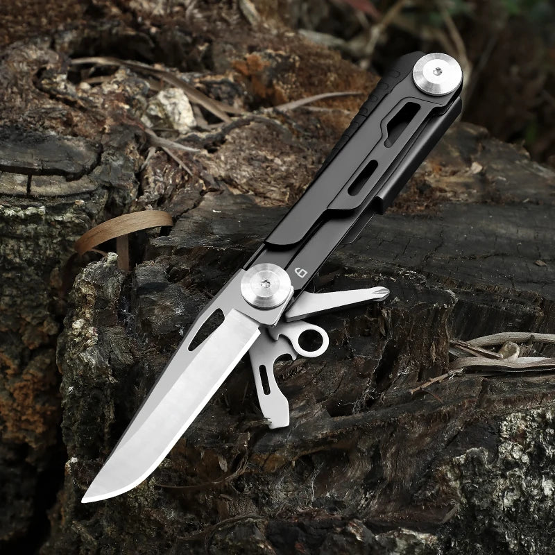 EDC Tactical Folding Pocket Knife Multi-tool Survival with can opener Screwdriver sheath
