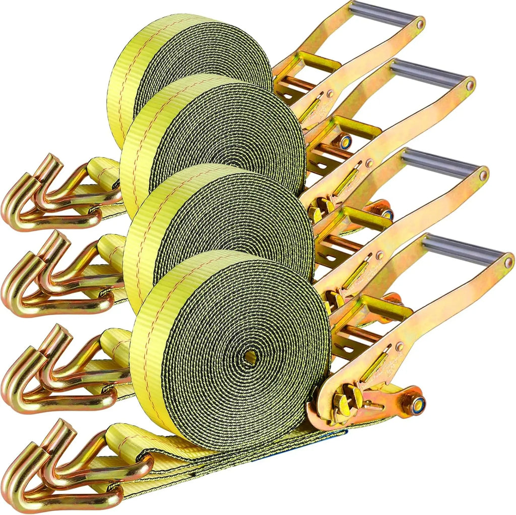 9m X 50mm Double J Hook Ratchet Straps (11,000 lbs Break Strength), Heavy Duty Tie Down Straps