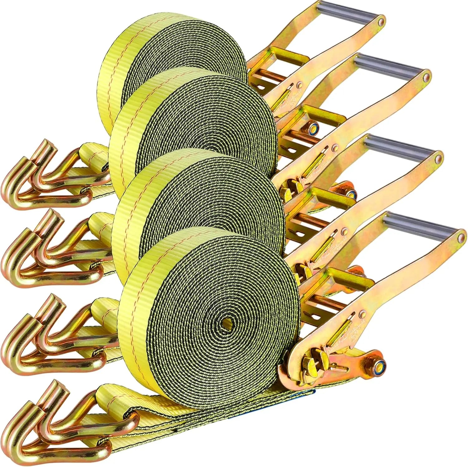 9m X 50mm Double J Hook Ratchet Straps (11,000 lbs Break Strength), Heavy Duty Tie Down Straps