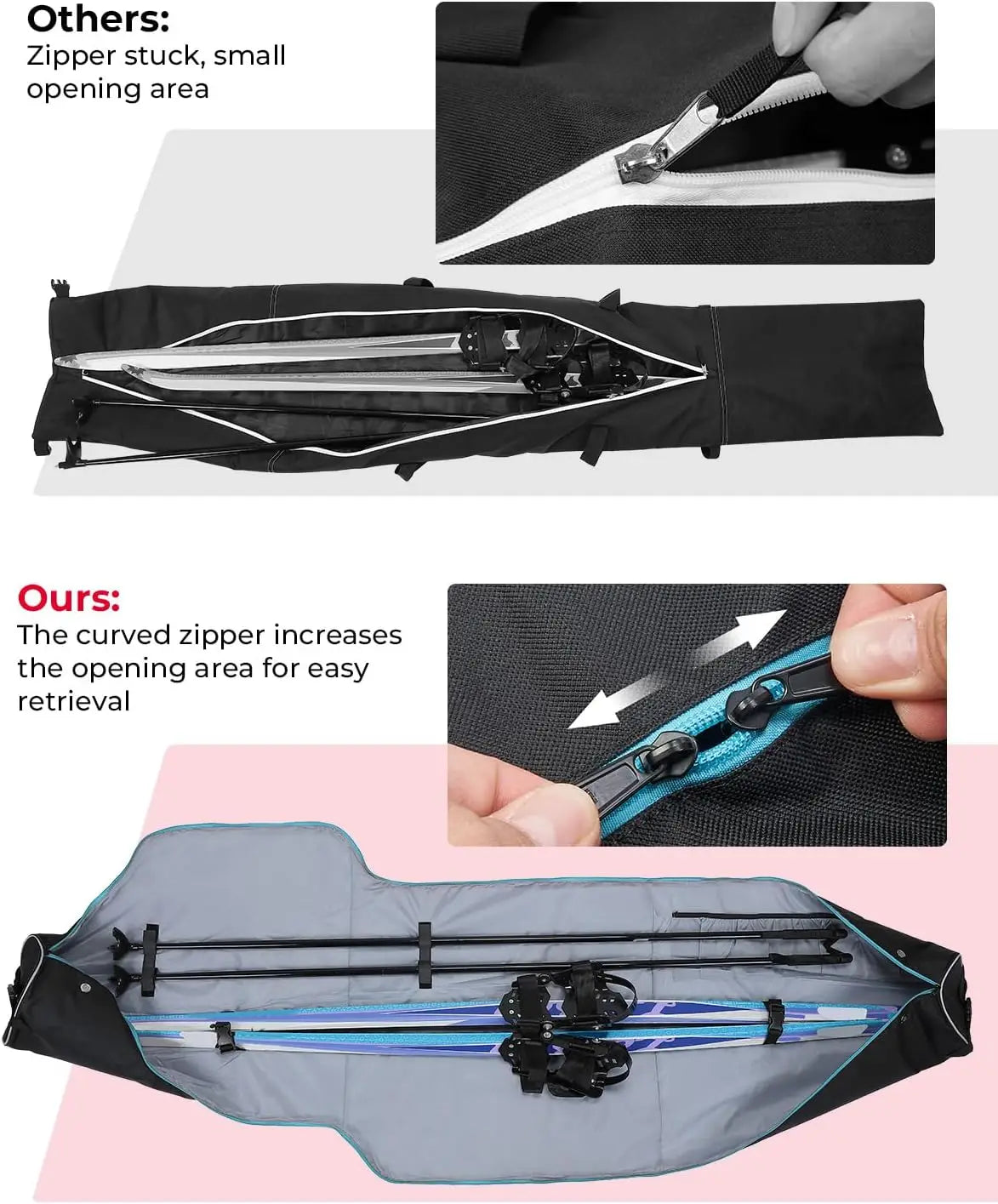 Ski & Boot Bag Combo, Padded Ski Travel Bags for Skis Up to 200cm