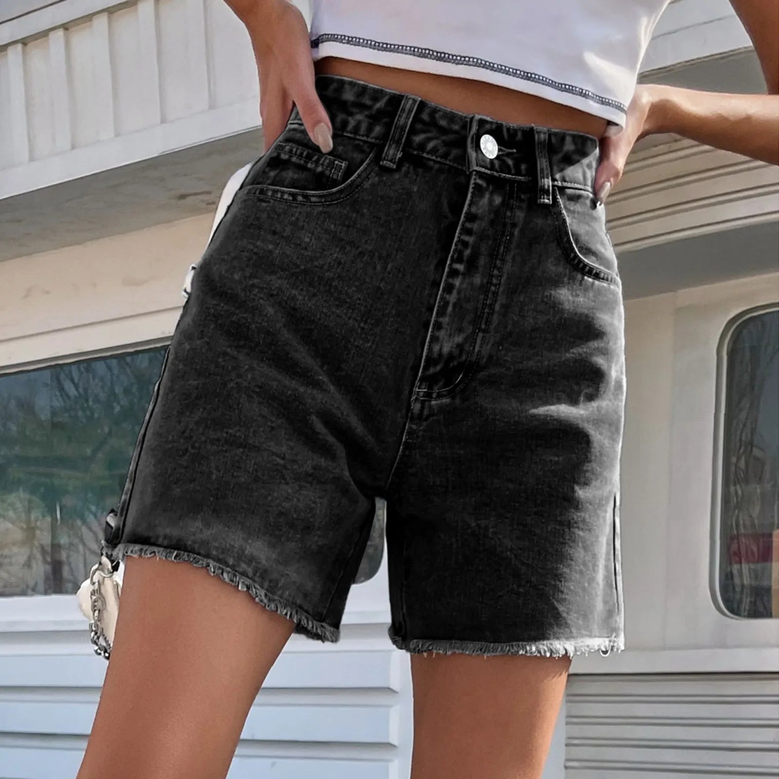 Summer Thin Baggy Half Length Denim Shorts Vintage High Waist Jean Short Pants Women