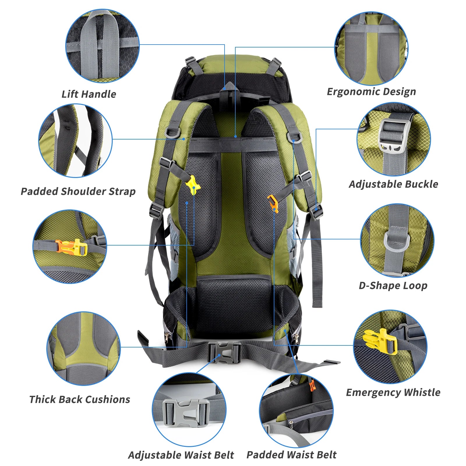 Hiking Backpacks 70L Camping Backpacking Packs, No Internal Frame