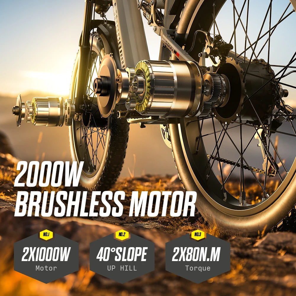 Shengmilo S600 26 inches adult electric 2000W dual motor ebike, 7-speed electric Fat Tire ebike17.5ah