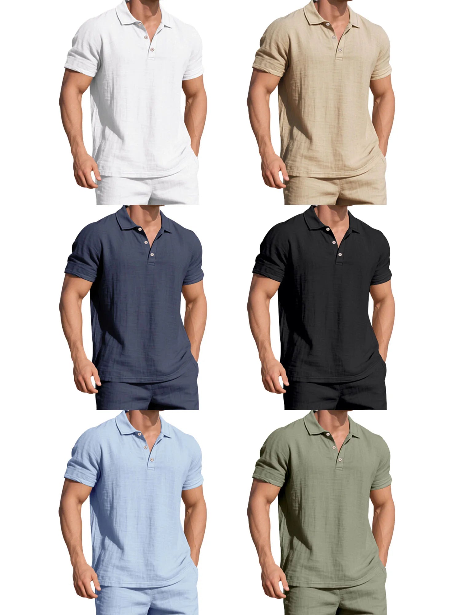 Men s Casual Short Sleeve Linen Shirt with Lapel Collar and Button Detail - Lightweight