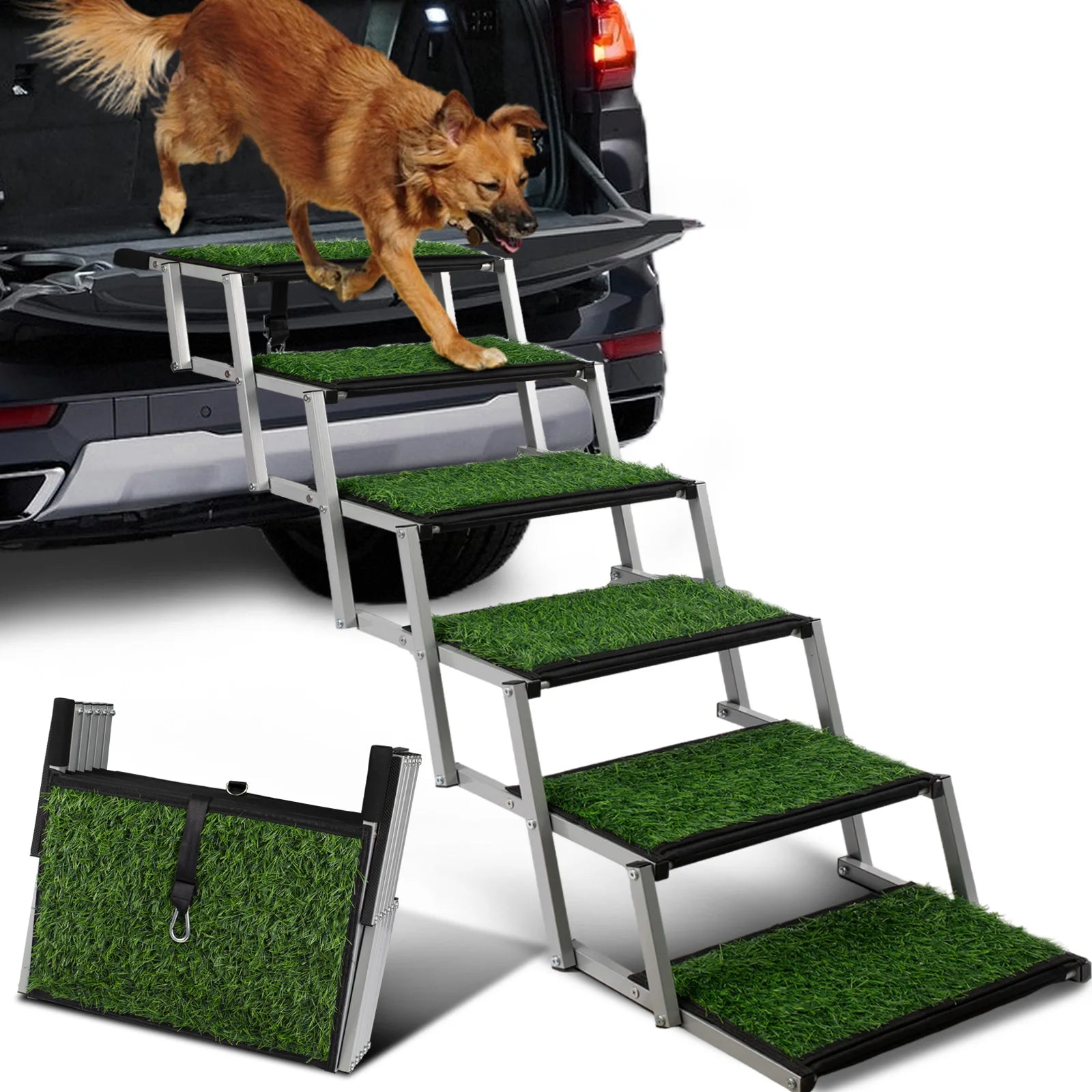 Extra Wide Dog Stairs for Large Dogs, Foldable Dog Ramp for Car with Non-Slip Surface,