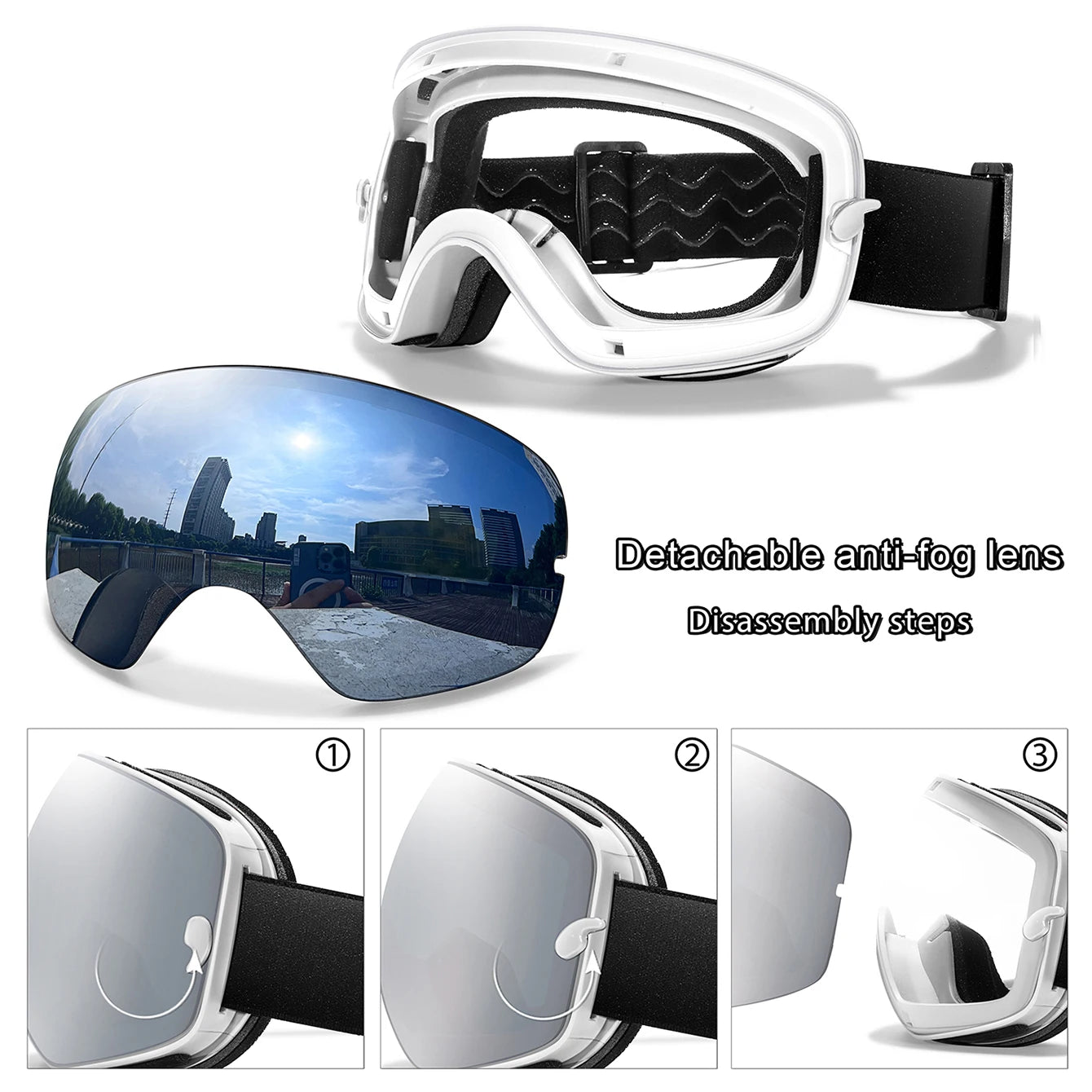 Anti-Fog SKI Goggles Snowboard Goggles UV400 with Night Vison Lens Men Women Teen