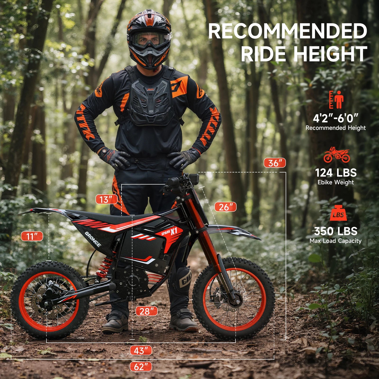 QRONGE X1 Spark Electric Dirt Bike 4500W Peak&Up to 60 Miles 50MPH 60V 28.8Ah Battery