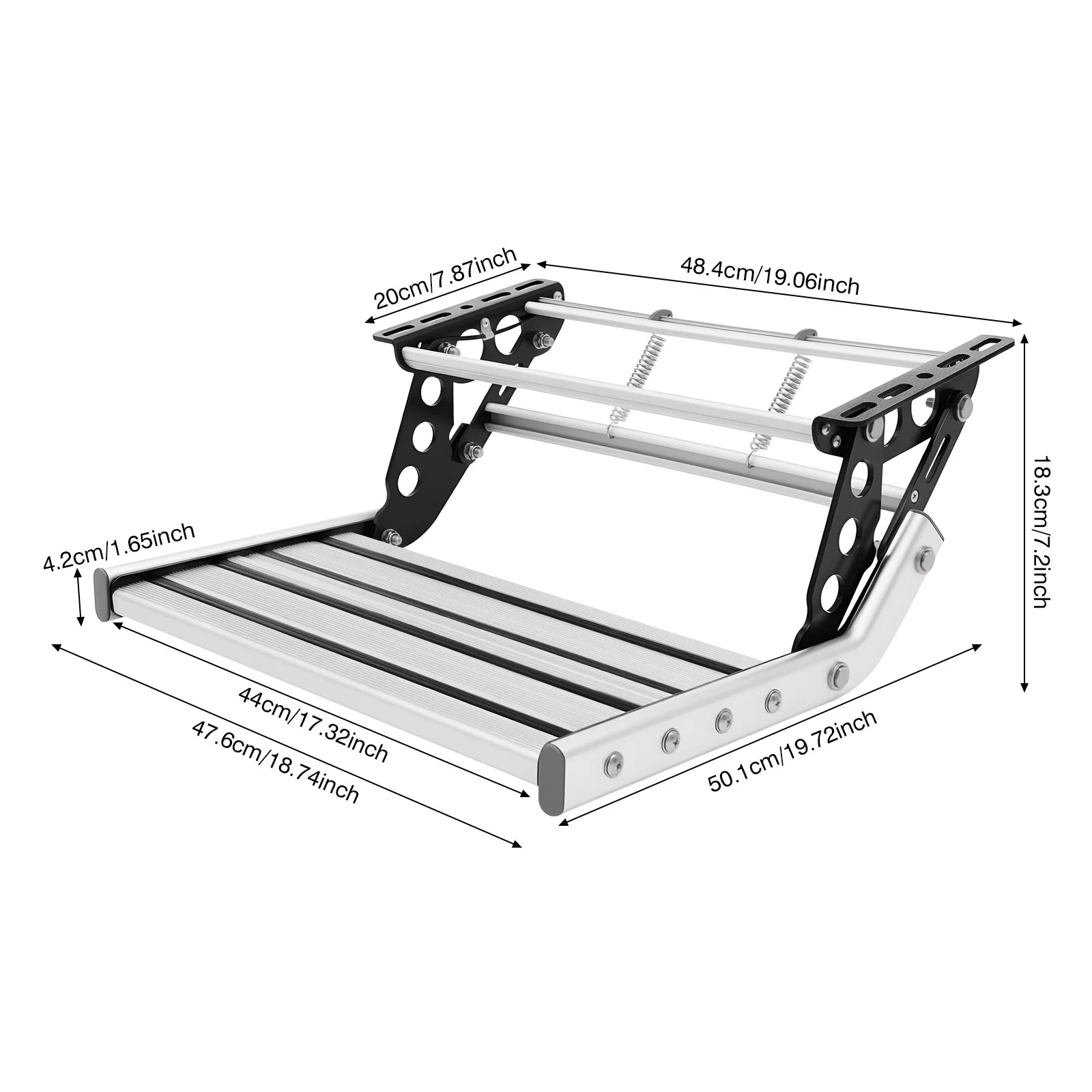 Folding RV Step, 44cm Manual RV Step with LED Light, Loading 150kg Telescopic