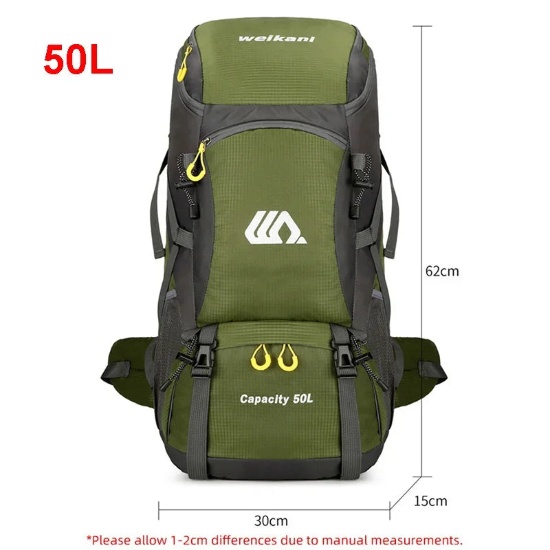 50L Travel Backpack Camping Men Large Hiking Bag Tourist Rucksack Waterproof