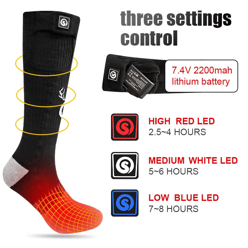 SNOW DEER-Rechargeable Electric Heated Socks for Men and Women, Snowboarding Stocking, Cycling Socks, Three Settings, Winter