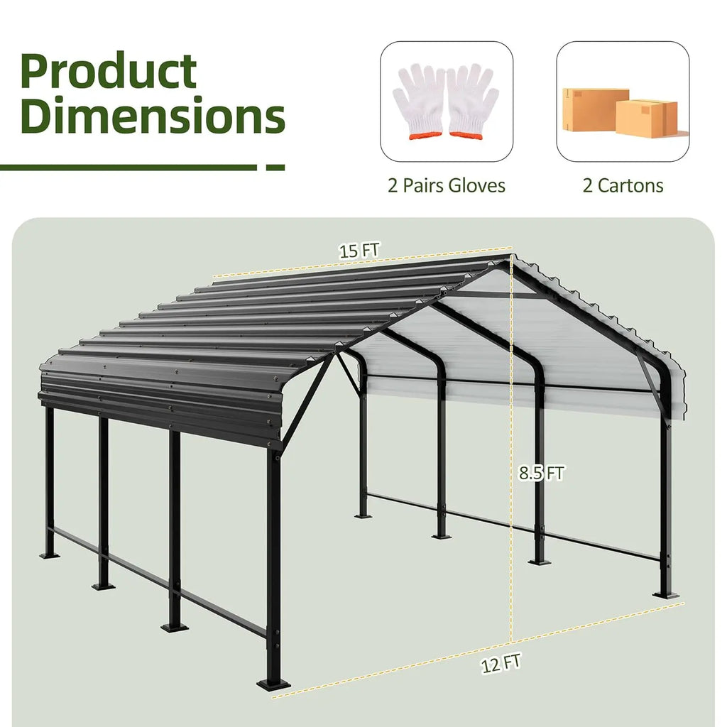12x15 FT Heavy Duty Metal Carport Canopy with Enhanced Base & Frame