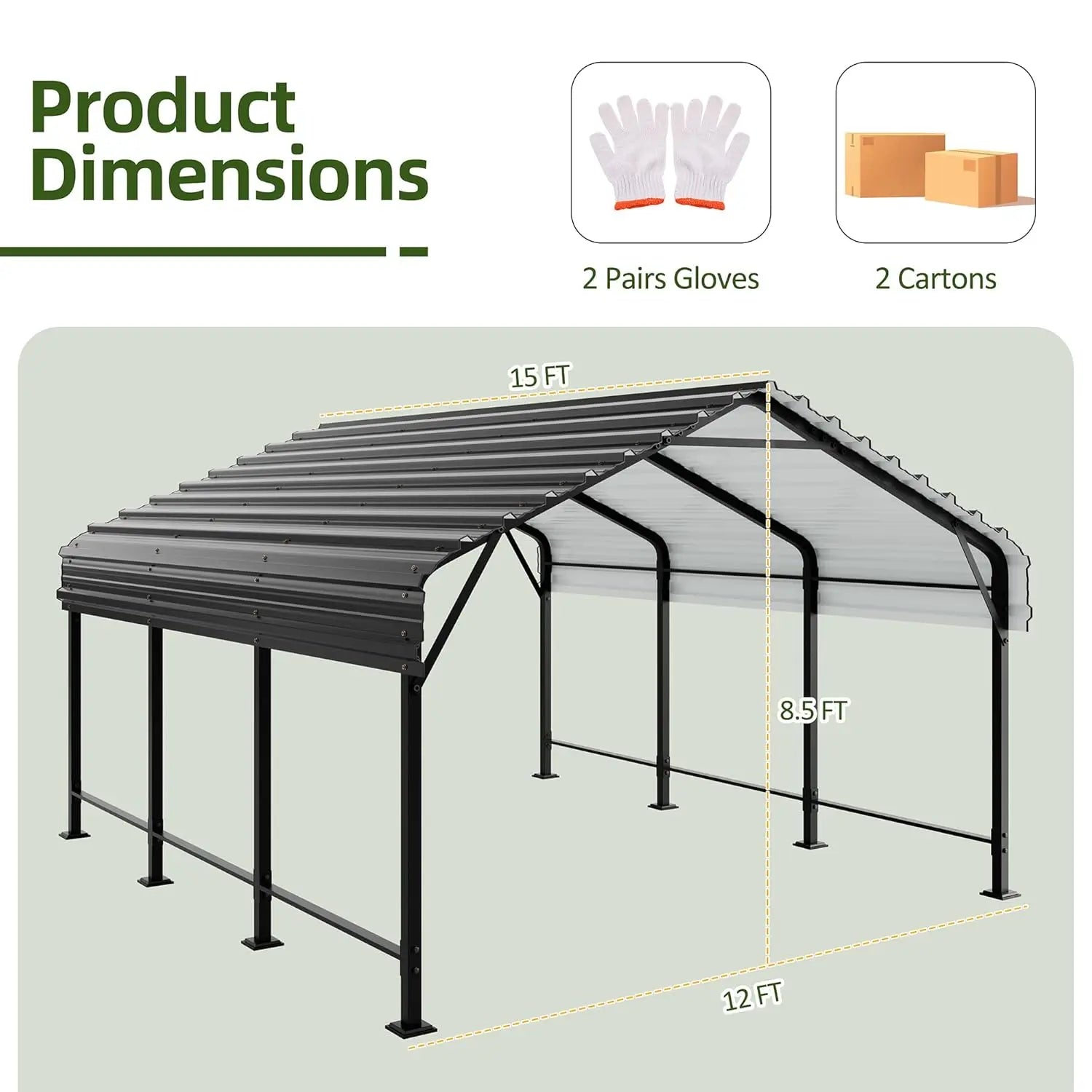 12x15 FT Heavy Duty Metal Carport Canopy with Enhanced Base & Frame