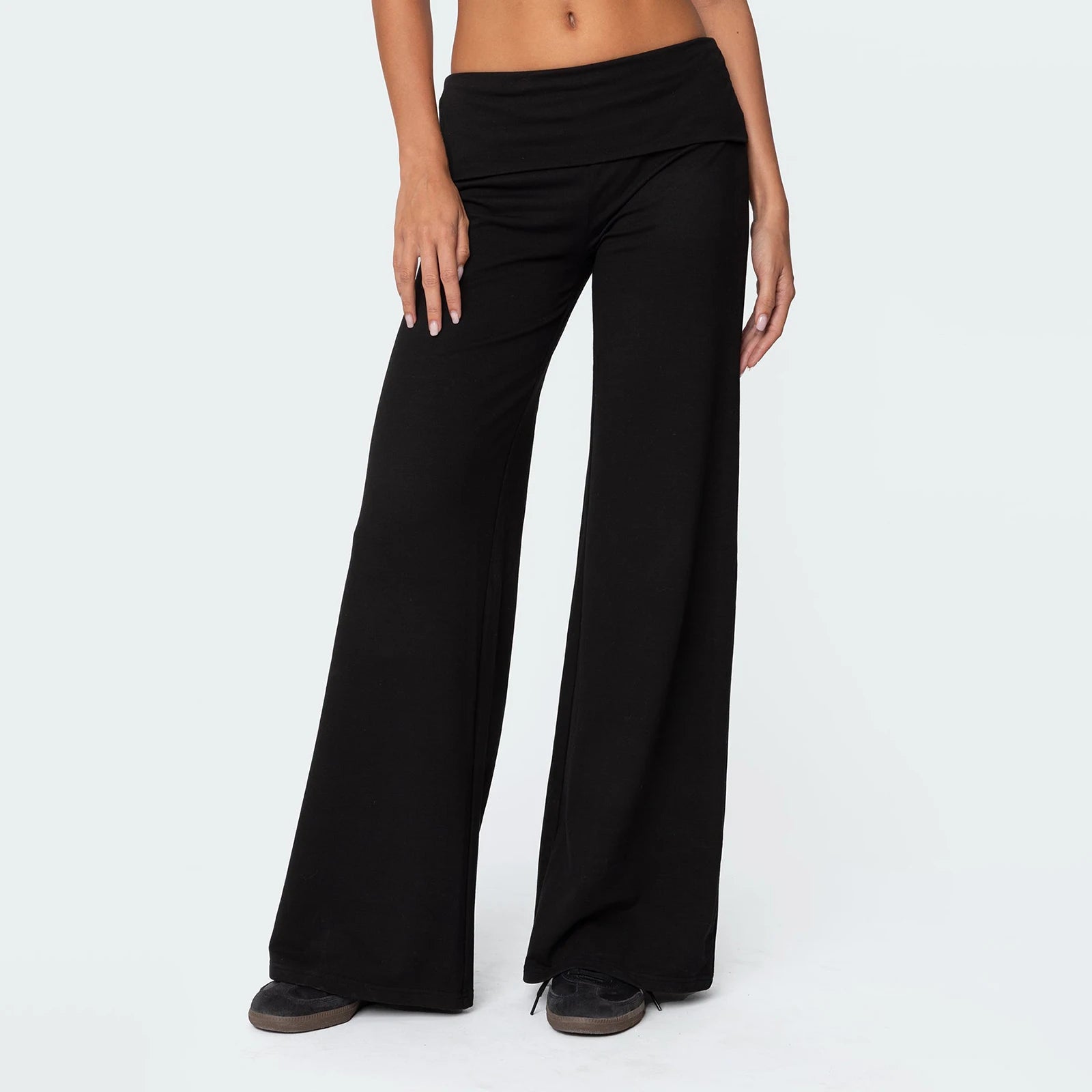 Casual Wide Leg Sweatpants for Women Fold Over Low Rise Flare Yoga Lounge Pants Fold over Low Flare