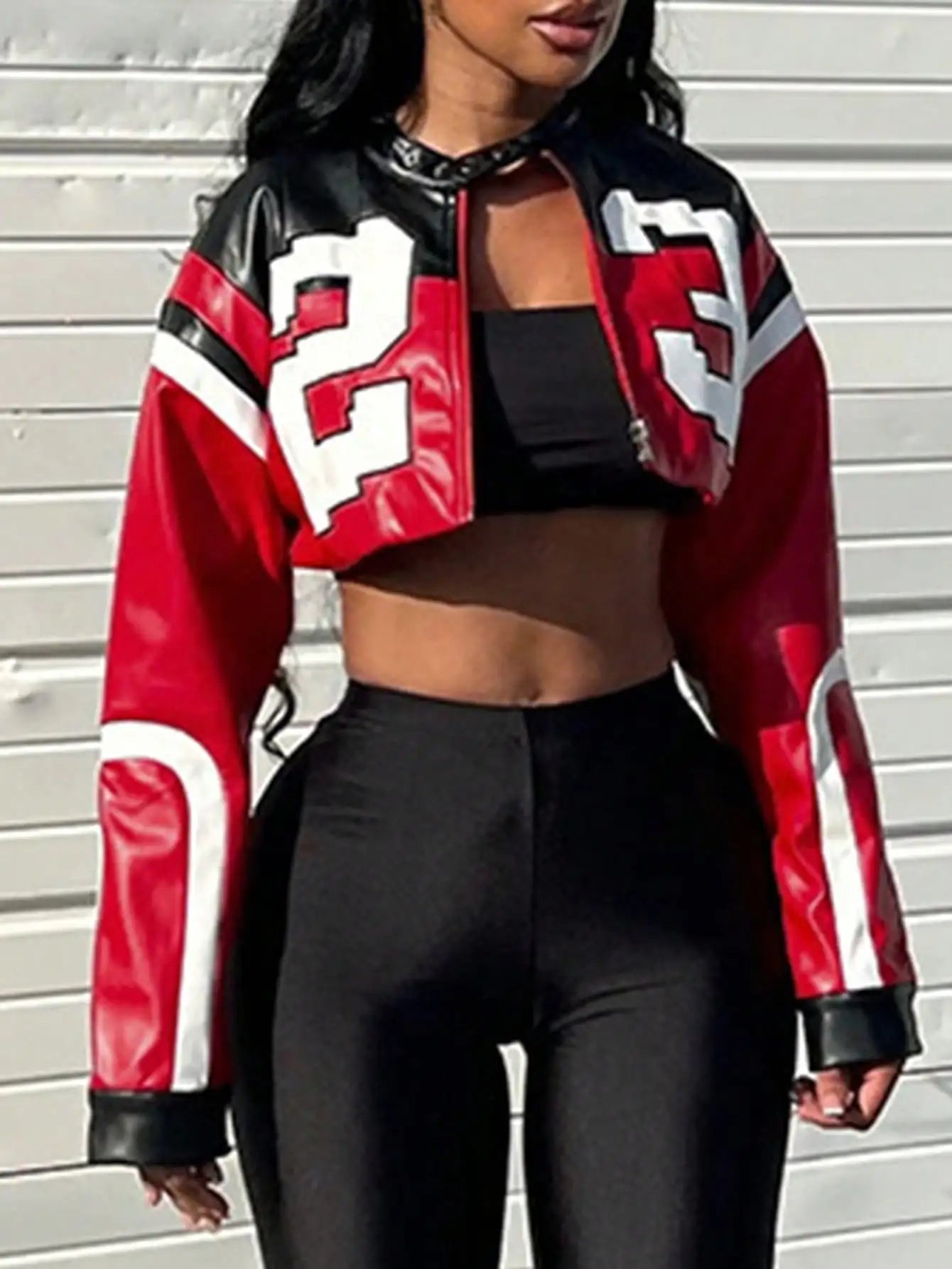 2025 Women's Faux Leather Jacket Zipper Bomber Jacket Edgy Motorcycle Style Party Tops Casual