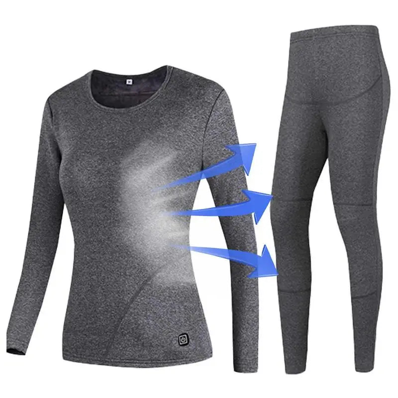 Heated Underwear USB Charging Battery Powered Fleece Thermal Long Tops & Pant Women