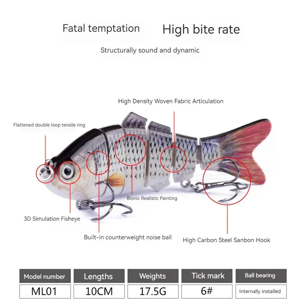10cm/16.5g Robotic Fishing Lure with Treble Hooks Lifelike Slow Sinking Fish Bait Bionic Swimming Bait for Freshwater Saltwater