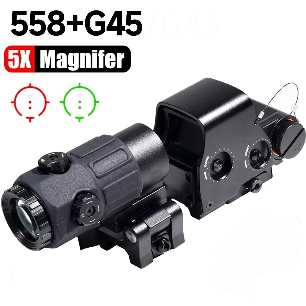 558 Holographic Red Dot G33/G43/G45 3X/5X Magnifier Red Green Reflex Sights Tactical Scope Folding