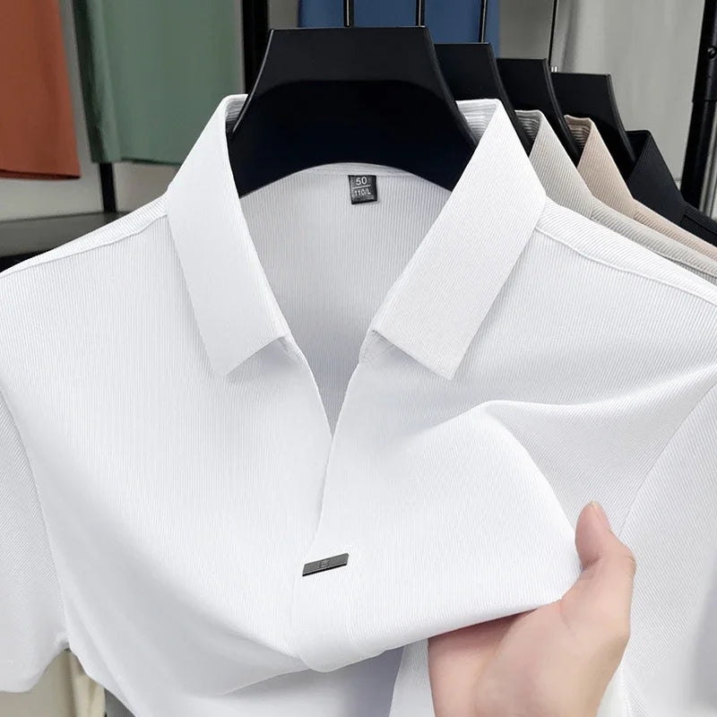 2025 New Men's Casual and Solid Color Short Sleeved Polo Shirt Comfortable