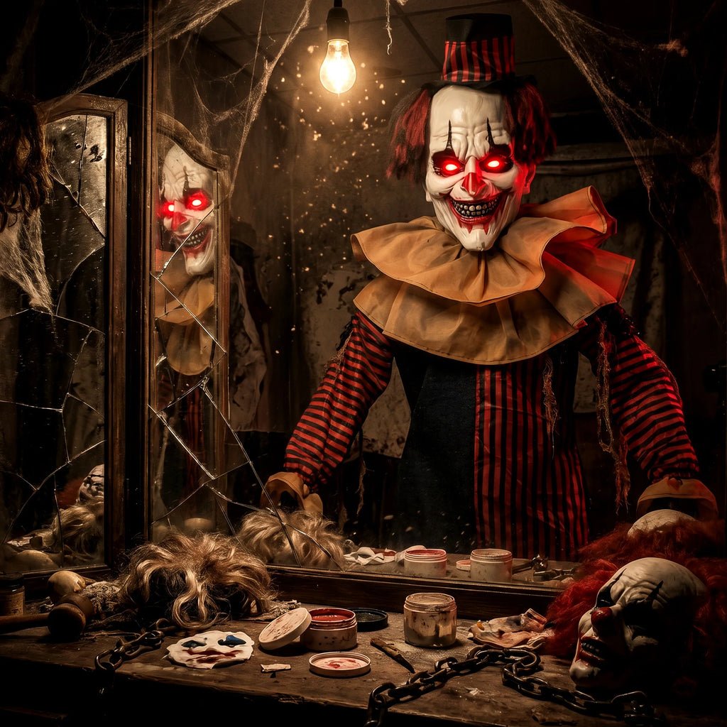 Large Animated Clown Halloween Decorations with Sound Touch Activated, Light Up Eyes, Animated Prop
