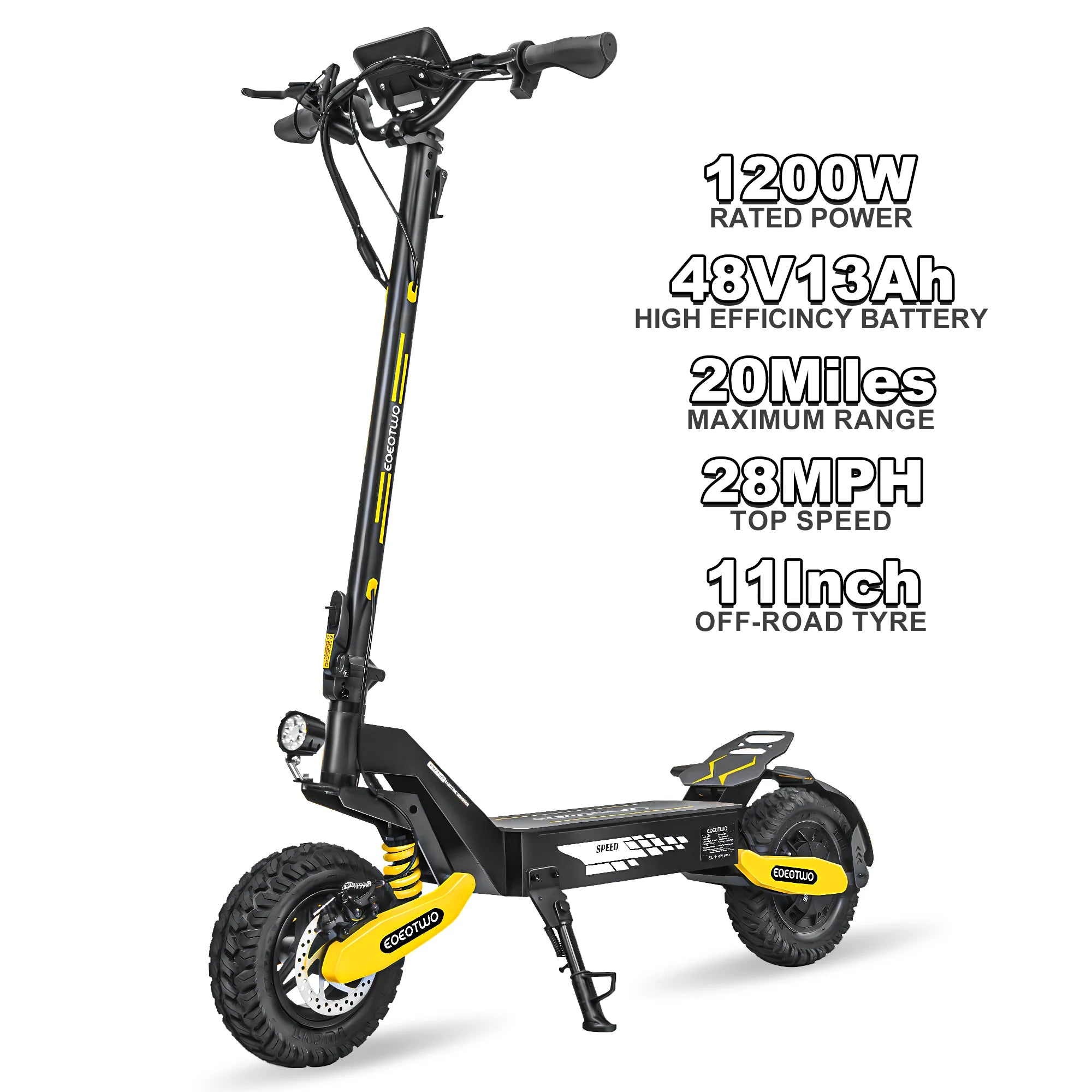 1200W Off Road Electric Scooter 48V Long Range E-Scooter 30MPH Fast Speed 11" Tubeless Tire Foldable Kick Scooter