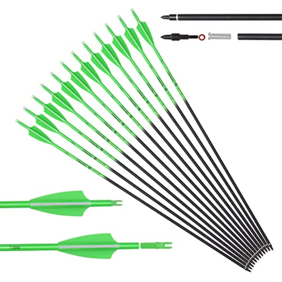Carbon Arrows 28-30 Inch Fluorescent for Compound and Recurve Bows with 100 Grain Removable Tips