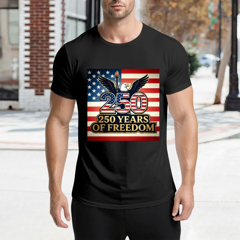 250 Years Of Freedom 1776-2026 T-Shirt American Eagle US Flag Patriotic 4th Of July Graphic Tee Shirt Tops Oversize T-shirts