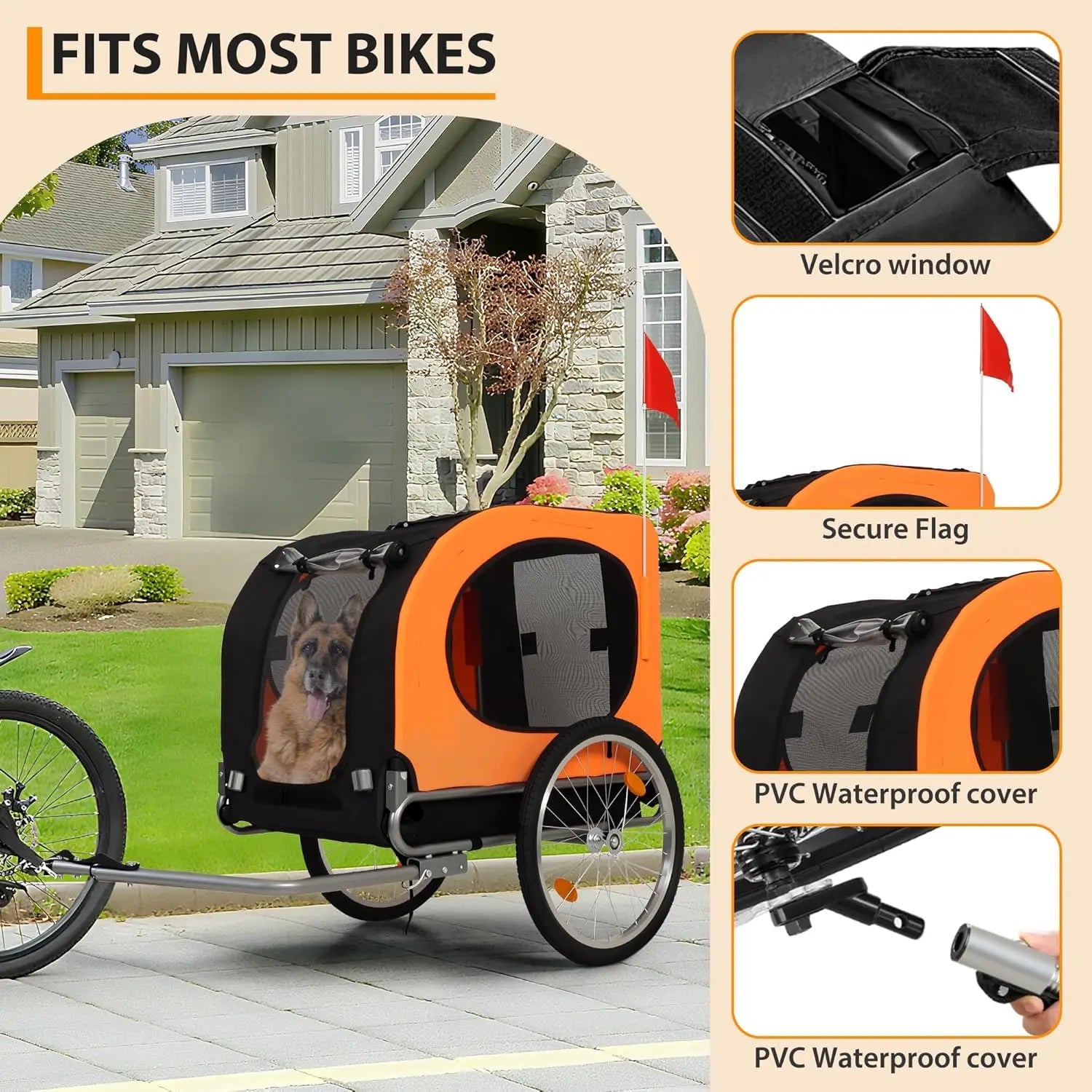Bike Trailer 88Lbs Capacity, Carrier Foldable Oxford Fabric Universal Coupler with Quick Release Wheels