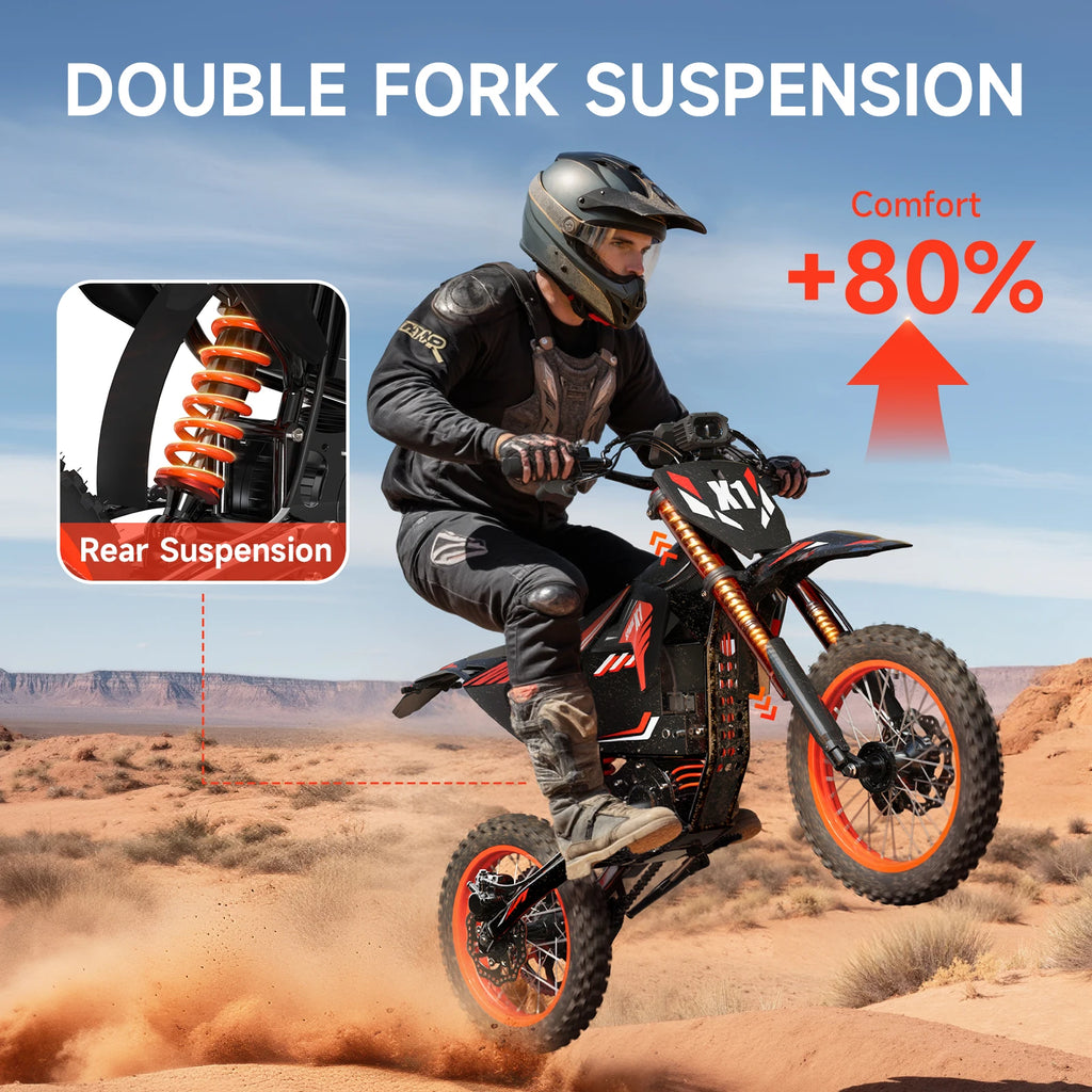 QRONGE X1 Spark Electric Dirt Bike 4500W Peak&Up to 60 Miles 50MPH 60V 28.8Ah Battery