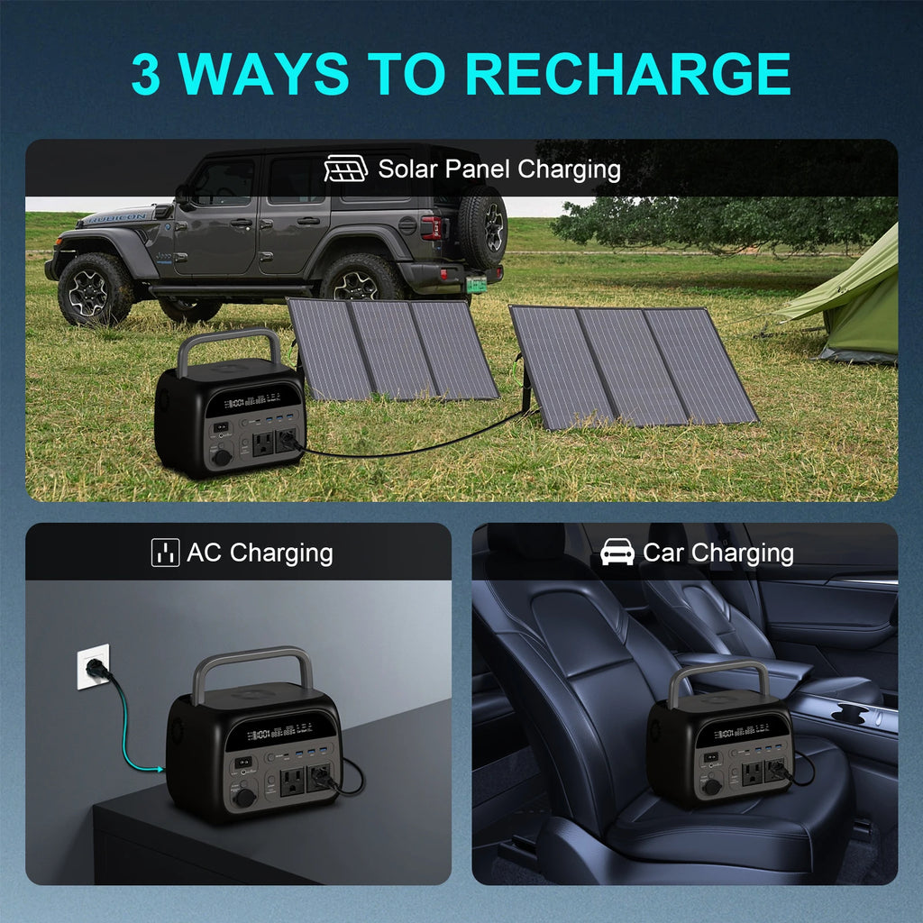 CTOLITY 500W+500W Portable Power Station 345.6Wh Solar Generator LiFePo4 Battery 220V AC Emergency Batteries